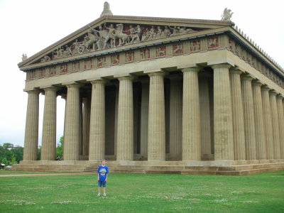 Jonah on lawn by the Partheon