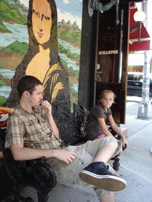 Johnny and Sarah waiting at Lombardi's Pizza