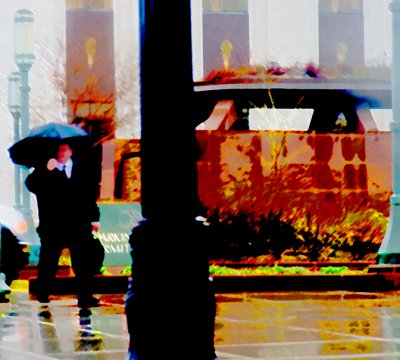 Rain on Main Street Plaza