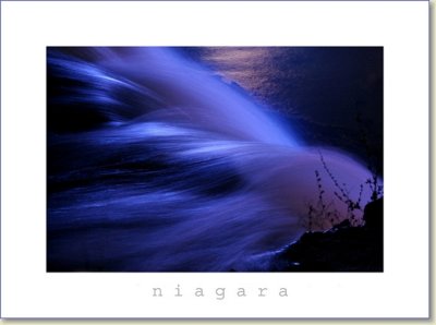 Niagara Falls with blue lights at night