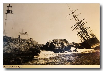 We get into the museum where I find this photo of the Annie C Maguire that wrecked on Christmas Eve, 1886.