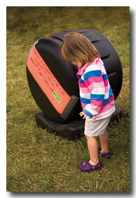 It's amazing what kids find interesting...this composting bin on wheels is great!