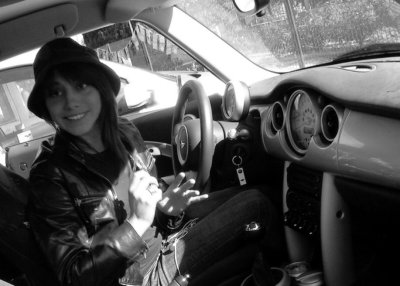 in her car