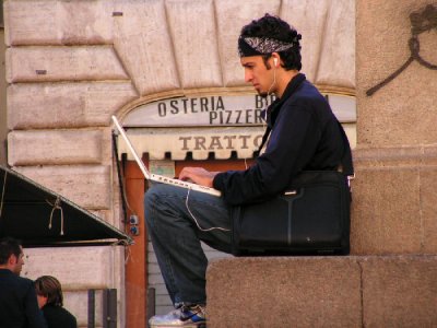 working boy with lap-top