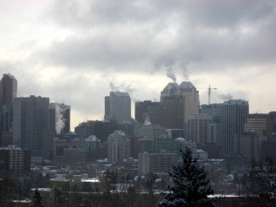 steaming cloudy downtown Calgary
