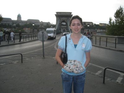 Candice in front of the Chain Bridge