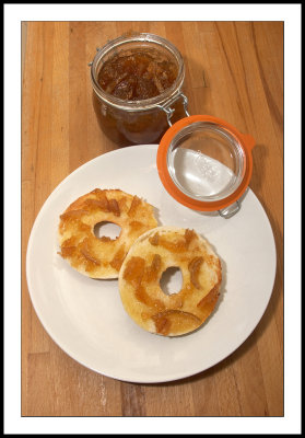 Marmalade jar and toasted bagel