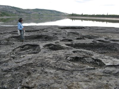 Where ice chunks were buried, melted