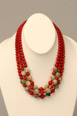 Multi-colored Jade and Red Coral