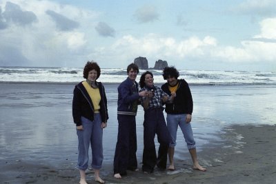 Mark Bauer and friends at Twin Rocks, December 1978