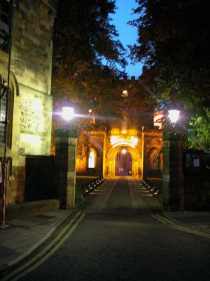 Entrance to Durham Castle at night