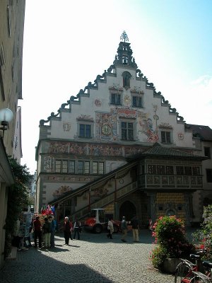 The front of the Old Rathaus, painted with scenes from the Bible and local history