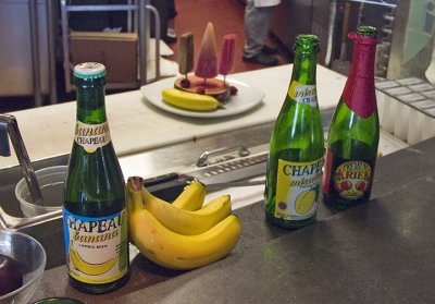 These are some of the Belgian fruit beers used by Morales to make the hopsicles displayed in the background.