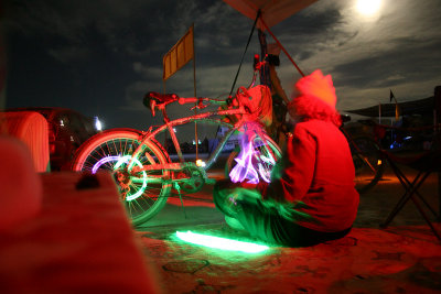 Jeanne Getting the Sparkly Bike Ready for the Night