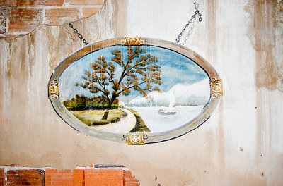 '40's fresco, painted by hobo in return for food and shelter at Red Rock General Store, Red Rock, TX