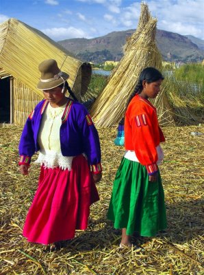 Gals On Uros Floating Islands, Lake Titicaca