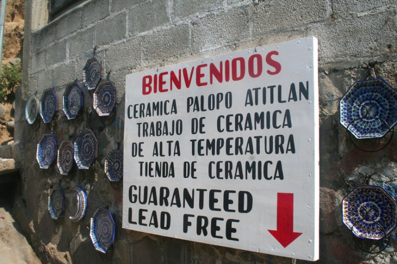 Sign for a ceramic shop in San Antonio, which the town is famous for. I bought a ceramic coffee mug at the shop.