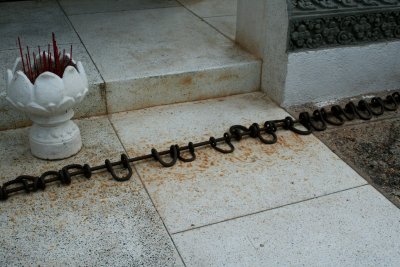 Foot shackles used on prisoners. There were hundreds of locations of Killing Fields all over Cambodia.