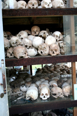 A gruesome display of skulls found at the Killing Fields.