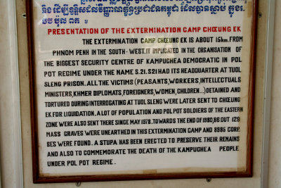 Sign describing the extermination camp at Choeng Ek.
