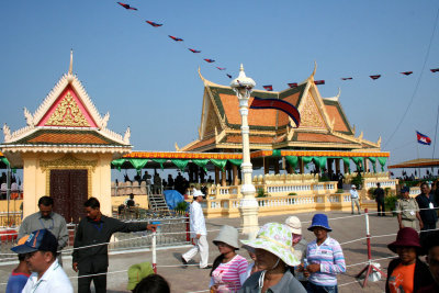 Typical Cambodian-style architecture and restaurant on the Mekong River.