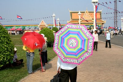Colorful umbrellas to block out the bright sun in Phnom Penh.