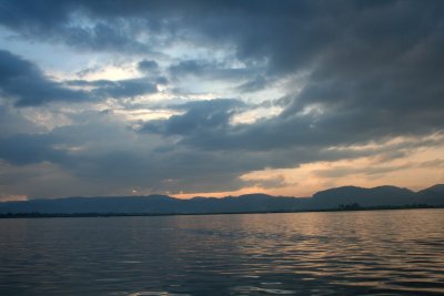 A dramatic sky in the early evening sky over Inle Lake.