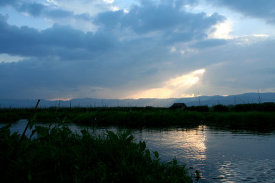 Reflection of the sun on Inle Lake.