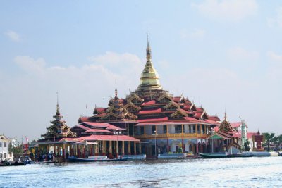 View of the Phaung Daw Oo Pagoda as I approached it from my boat on Inle Lake.