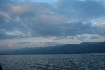 Inle Lake with mountains in the background.