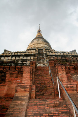 Steep stairs to upper terraces of the Shwesandaw Pagoda (which is supposed to have holy relics of Buddha buried inside).