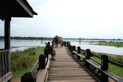 View of the U Bein wooden bridge, which is the longest wooden bridge in the world.