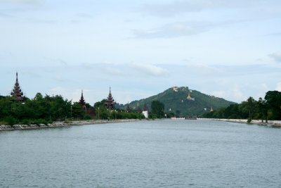 View with the moat and Mandalay Hill in the background.