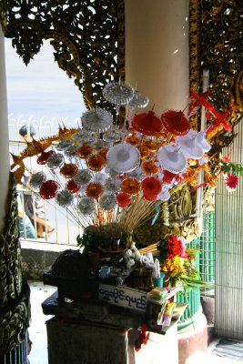 These decorative paper flowers were for sale at the Sule Pagoda.
