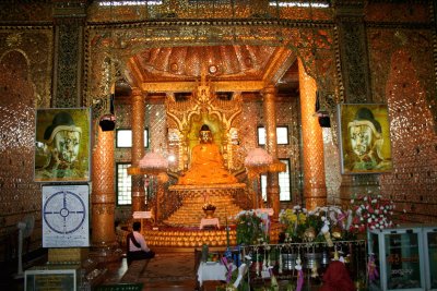 Interior Buddha shrine at the Kabar Aye Pagoda.