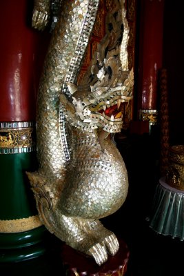 A fabulous dragon ornament inside of Karaweik Hall.