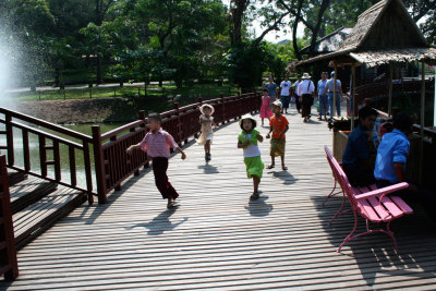 These excited children were running across the bridge coming towards me.