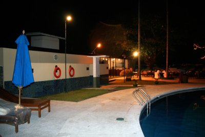 You can see in the distance some evening diners by the pool.