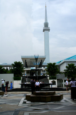 Modern fountain and square outside of the Masjid Negara.