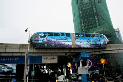 The Kuala Lumpur monorail system opened in 2003. It serves 11 stations with two parallel elevated tracks.