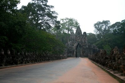 Road (at dusk) leading to the south gate of Angkor Thom, which is the 13th century capital built by King Jayavarman VII.