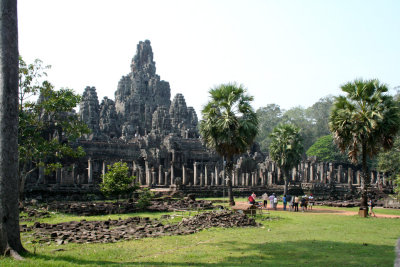 View of Bayon Temple, found inside of Angkor Thom (as seen from the top of my elephant).