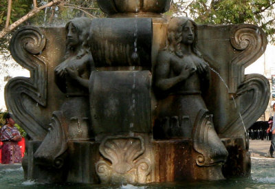 In this photo, you can see the fountain's risque mermaids!