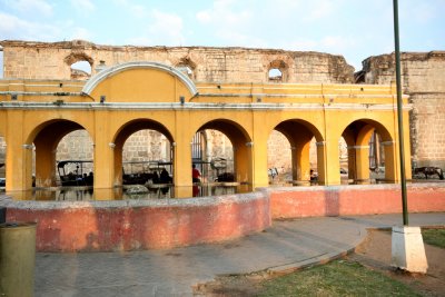 At the other end of the park are the ruins of the Santa Clara church and convent and this pool with arches.