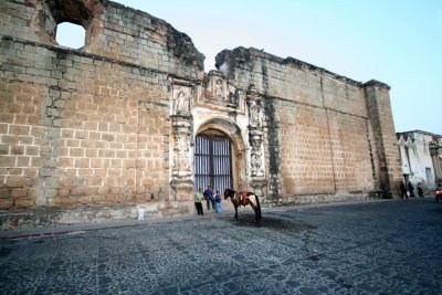 Wall and doorway of the ruins of Santa Clara church and convent. Six nuns founded the convent in 1699.