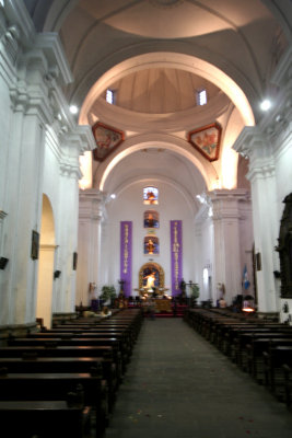 Ornate interior and arched ceiling of San Francisco Church.