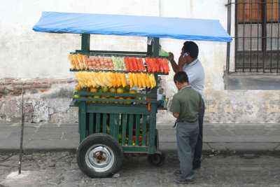 A street vendor was selling fruit nearby.