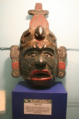 Replica of a Mayan burial mask (dated 527 AD) discovered in a tomb in Tikal.