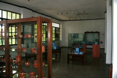 A room with display cases in the museum.