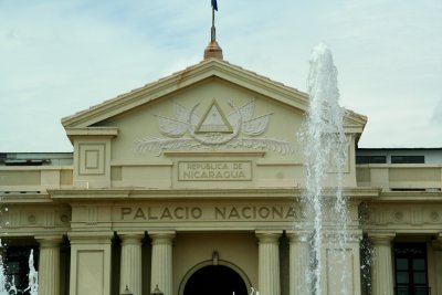 Close-up of the classical faade of the National Palace.